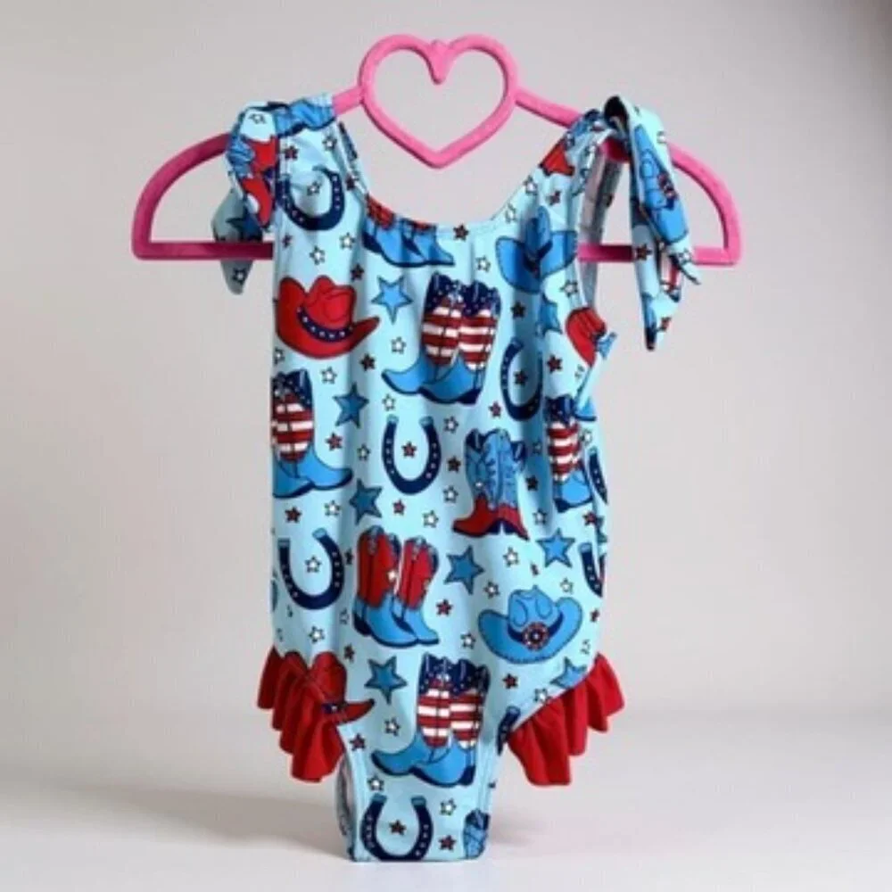 Patriotic Cowboy Boots Baby Swimsuit